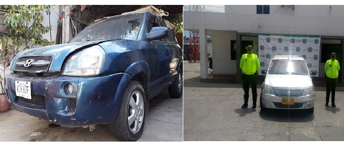Dos de los vehículos recuperados por las autoridades en Maicao. 