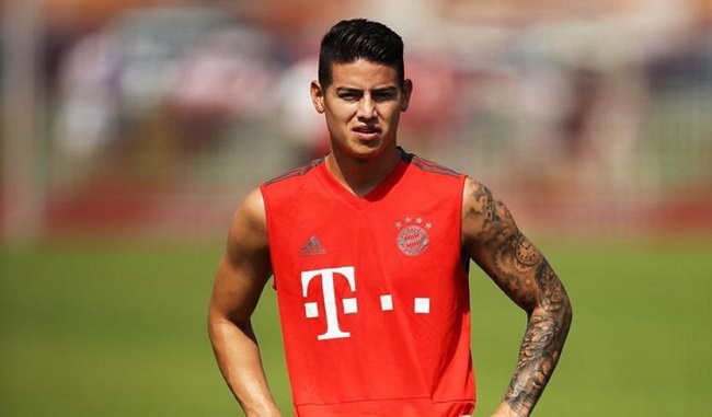 James Rodríguez en un entrenamiento del Bayern Múnich.