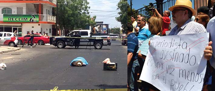 El asesinato del periodista Javier Valdez a unos metros de su oficina hace unas semanas.