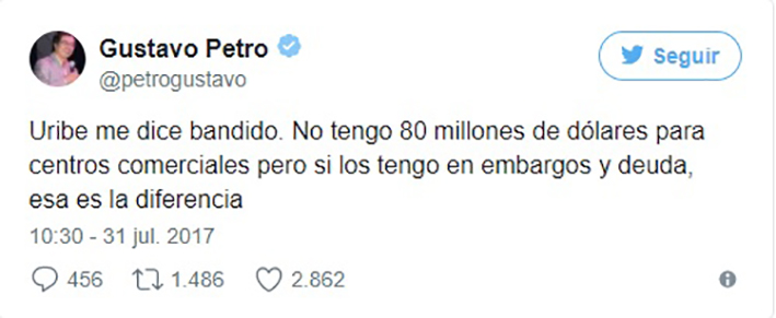 Trino del expresidenete Álvaro Uribe Vélez contra Gustavo Petro.