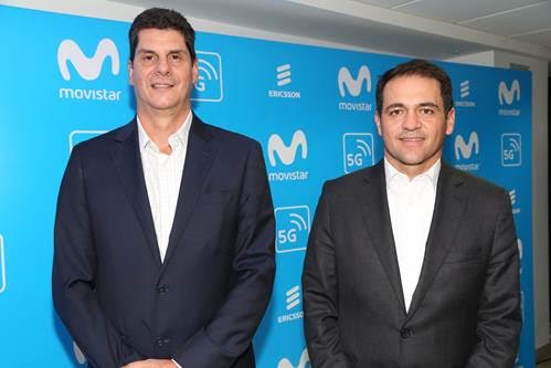 Andrés Quintero, gerente general de Ericsson Colombia, y Fabián Hernández, presidente CEO de Telefónica en Colombia, en la primera demostración de 5G.