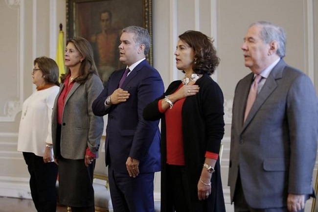 El presidente Iván Duque con sus ministros en la Casa de Nariño.