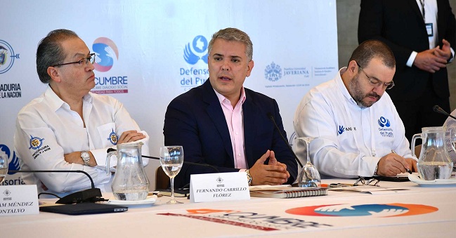 Iván Duque, Presidente de Colombia; momentos cuando intervenía en medio de la IV Cumbre de Diálogo Social, evento organizado por la Procuraduría General de la Nación.