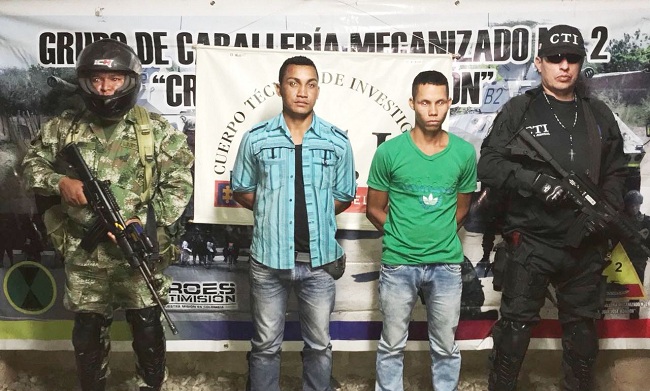 Los capturados Queidy Manuel Arrieta Vega y Libardo Antonio Hernández Chávez.