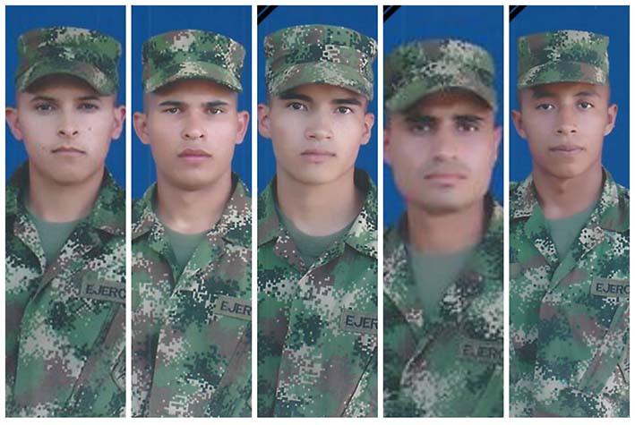 Las víctimas del ataque fueron identificadas como los soldados Jhonathan Pérez, Gabriel Pérez Caro, Laurentino Peña, Jeisson Peña Roco y Egdy Fernando Pérez.