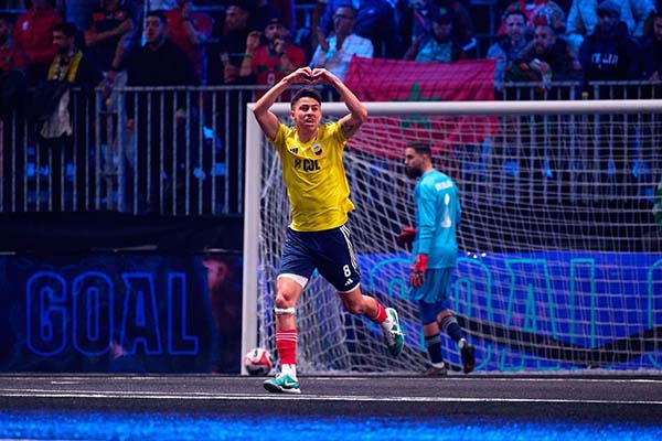 Brihan Guti, volante de la Selección Colombia de futbol 7, celebrando un gol en la Kings World Cup Nations. Foto  Kings World Cup Nations