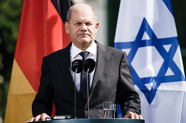 El canciller alemán Olaf Scholz durante una conferencia de prensa conjunta en la cancillería en Berlín, Alemania.