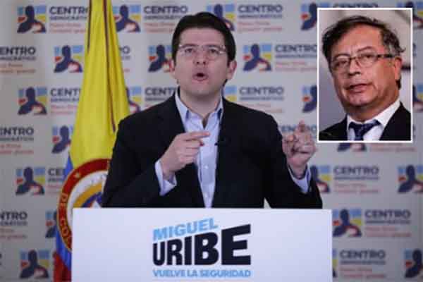 Miguel Uribe Turbay, Senador de la república por el partido Centro Democrático; Gustavo Petro, Presidente de Colombia. 