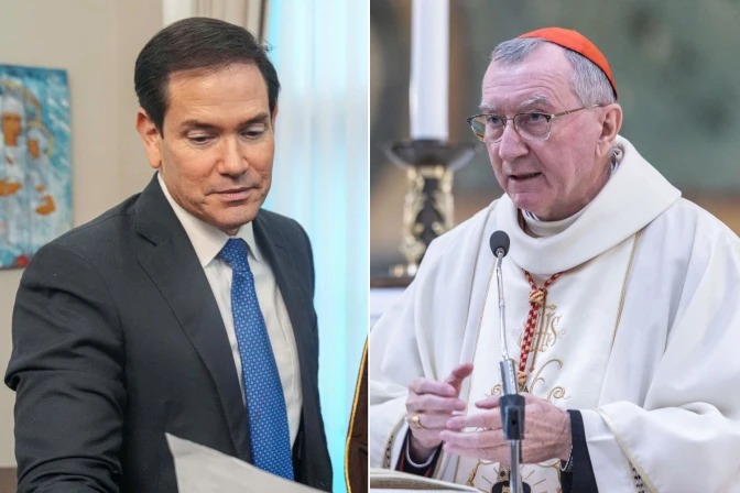 Marco Rubio y el Cardenal Pietro Parolin. | Crédito: U.S. Department of State (Flickr, dominio público)/Daniel Ibáñez-EWTN.