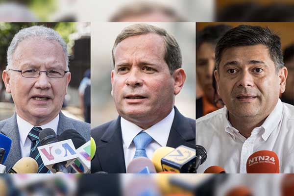 Combo de fotografías que muestra al abogado Perkins Rocha, al exdiputado Juan Pablo Guanipa, y al exdiputado Freddy Superlano, liberados. EFE/ Miguel Gutiérrez/ Archivo