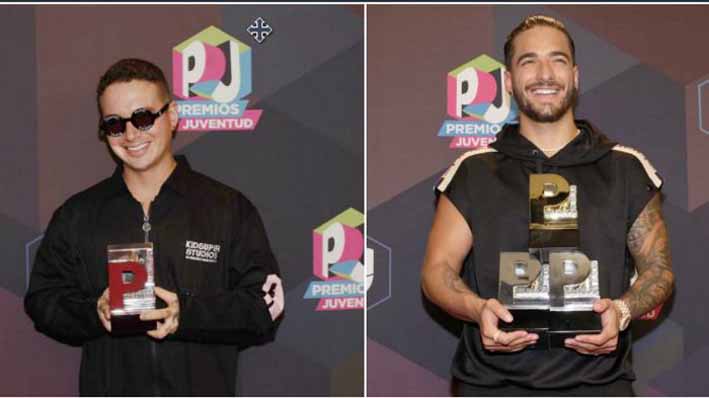 Los colombianos, máximos ganadores de los Premios Juventud, J Balvin y Maluma.